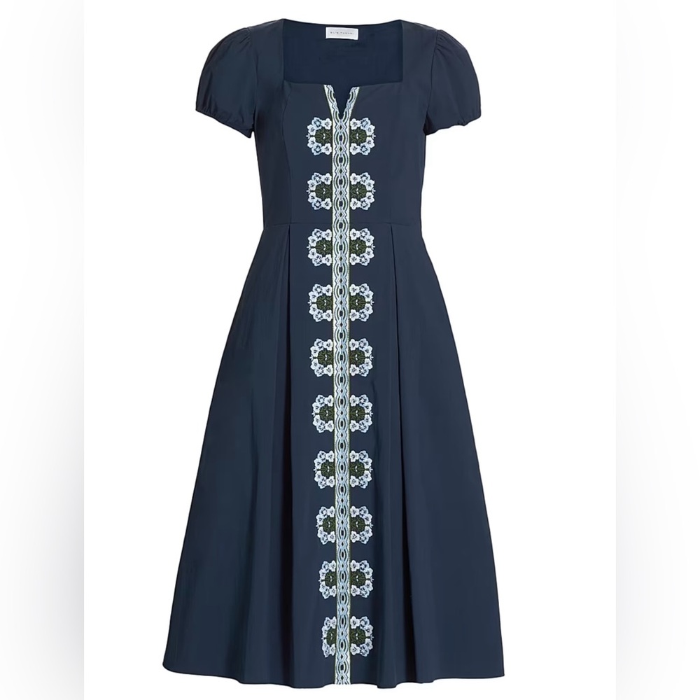 ELIE TAHARI The Faye Pleated Floral-Embroidered Midi Dress - Picture 6 of 16